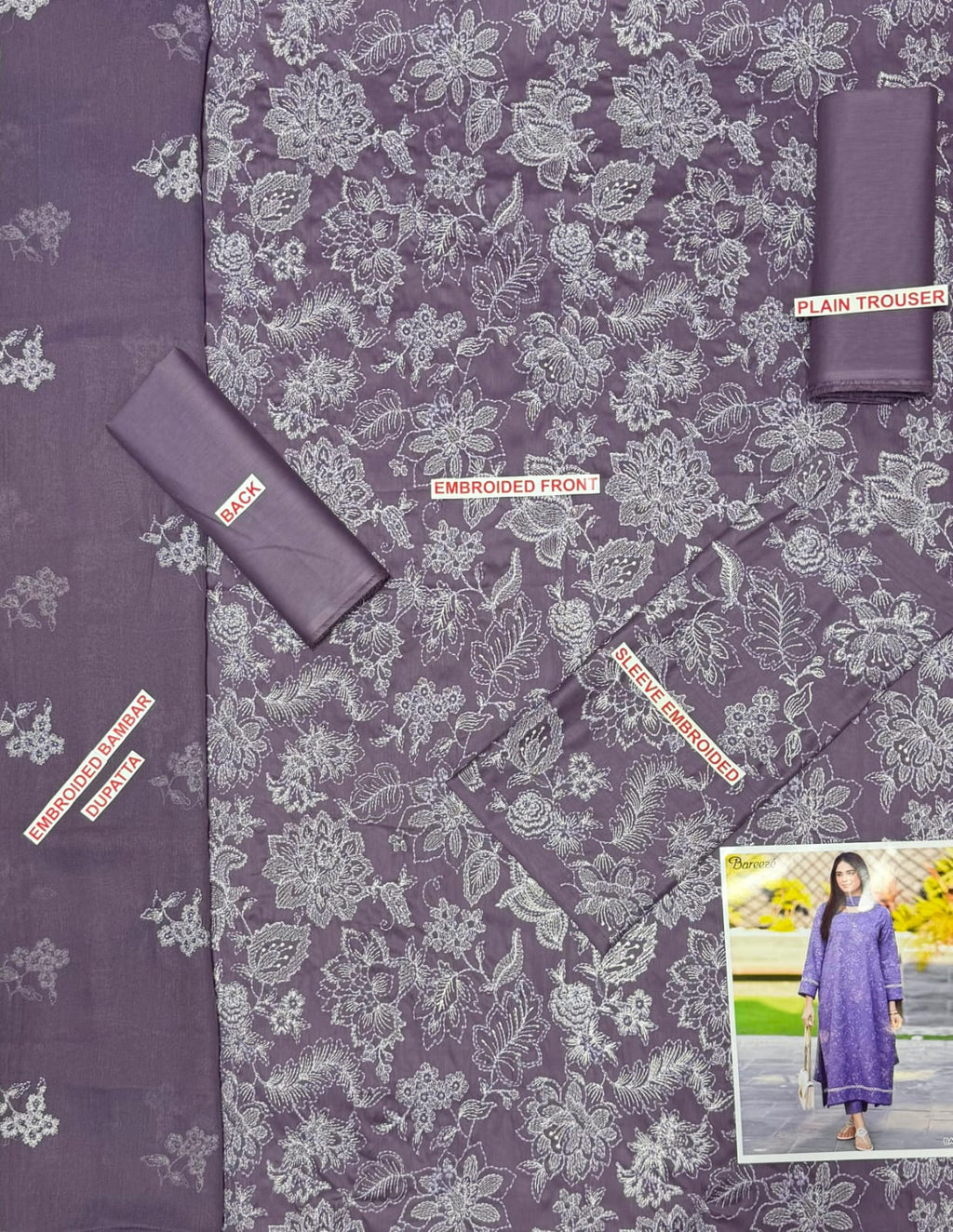 BAREEZE EMBROIDED LAWN 3PC