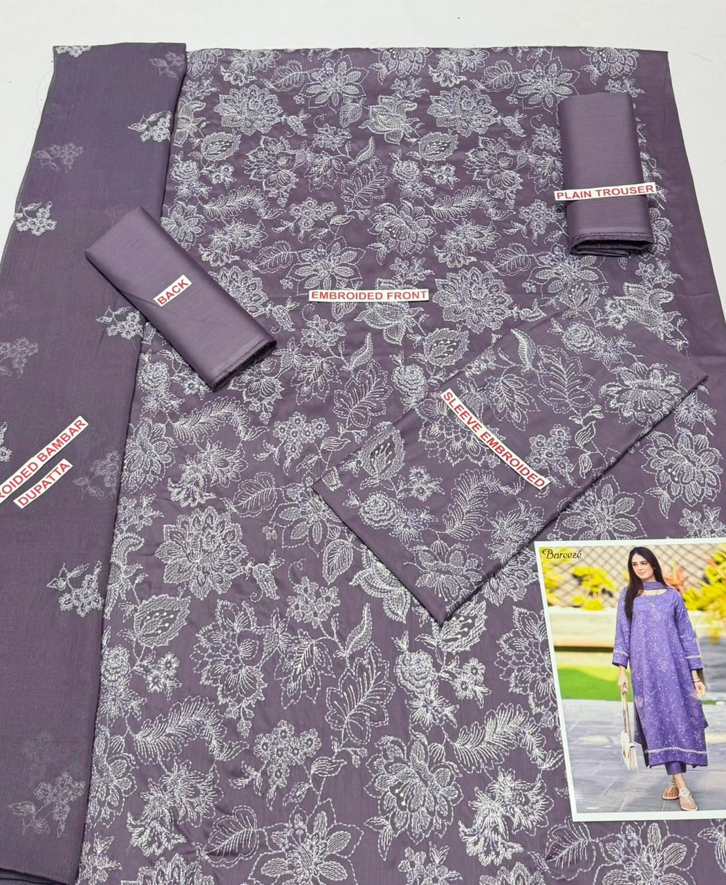 BAREEZE EMBROIDED LAWN 3PC