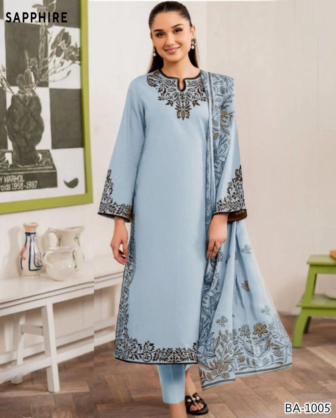 SAPPHIRE EMBROIDED LAWN 2PC